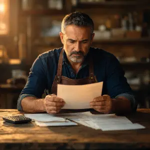 Autónomo revisando facturas y deudas antes de acogerse a la Ley de Segunda Oportunidad
