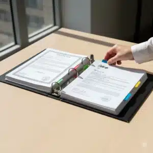 Carpeta con certificados, IRPF y notas simples ordenada para acreditar buena fe