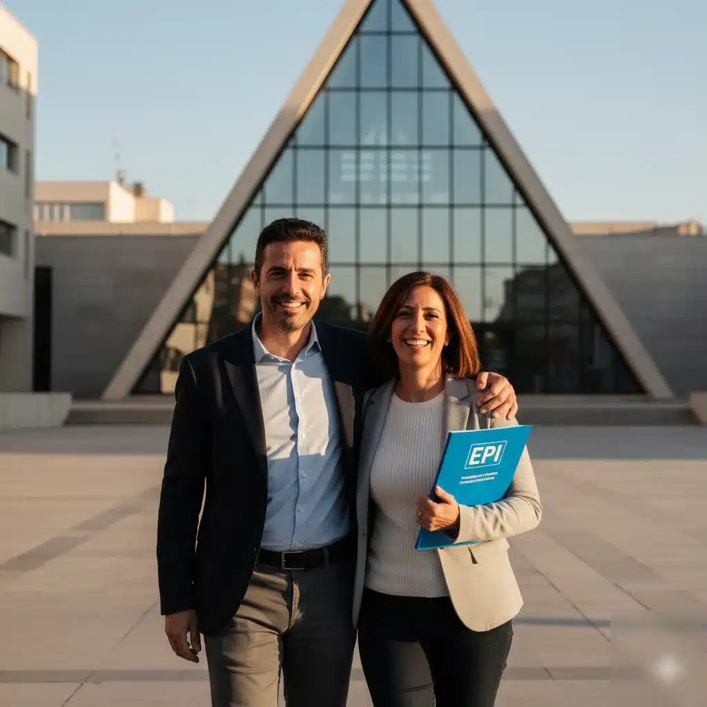 Pareja saliendo del Juzgado de lo Mercantil de Murcia con carpeta EPI tras lograr la exoneración en 25 días bajo la Ley de Segunda Oportunidad
